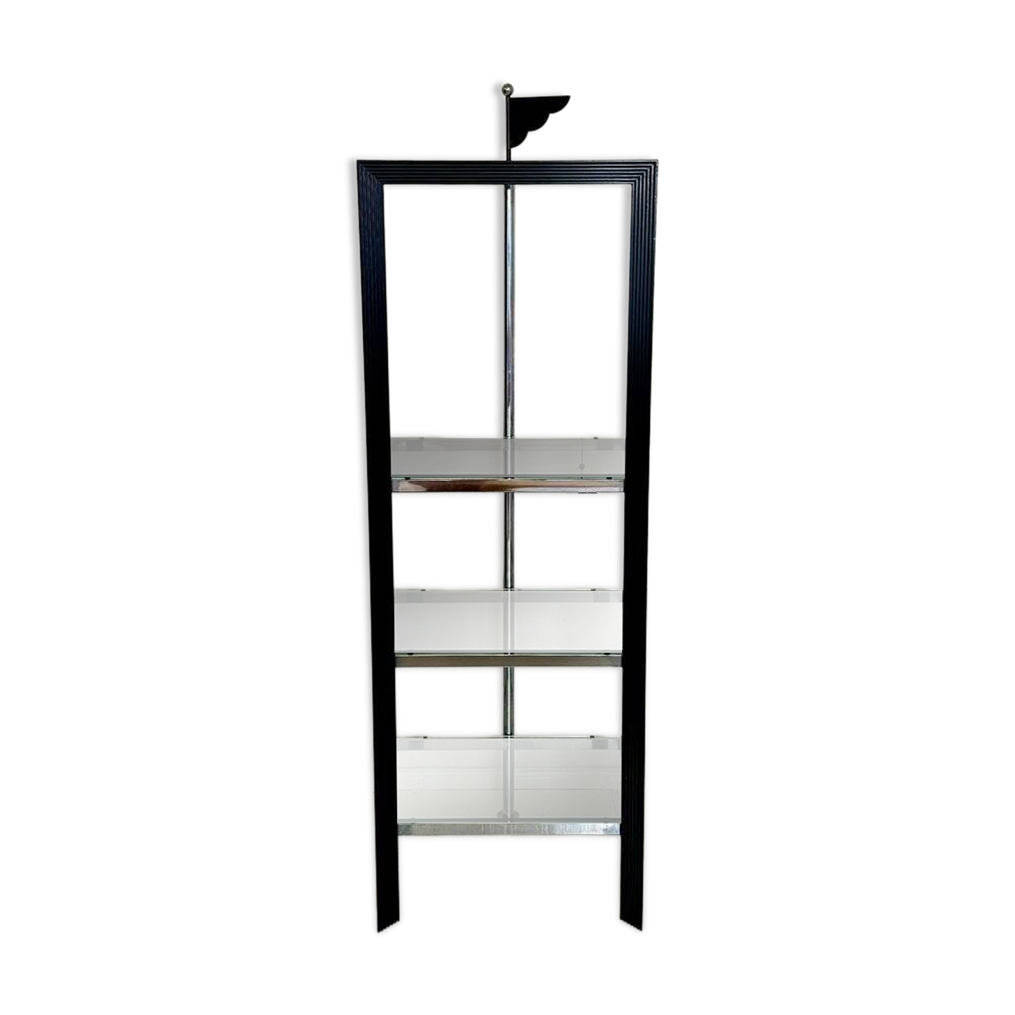 Italian Postmodern Chrome, Black Wood and Glass Shelf by Ponti Terenghi, 1980s