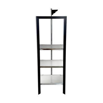 Italian Postmodern Chrome, Black Wood and Glass Shelf by Ponti Terenghi, 1980s