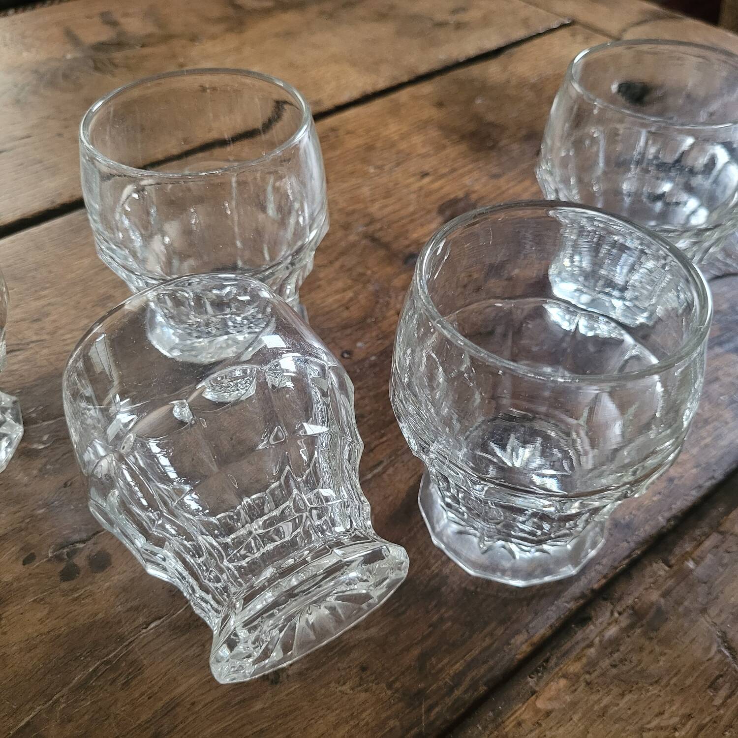 molded glass glasses with geometric decoration – France, 1950s