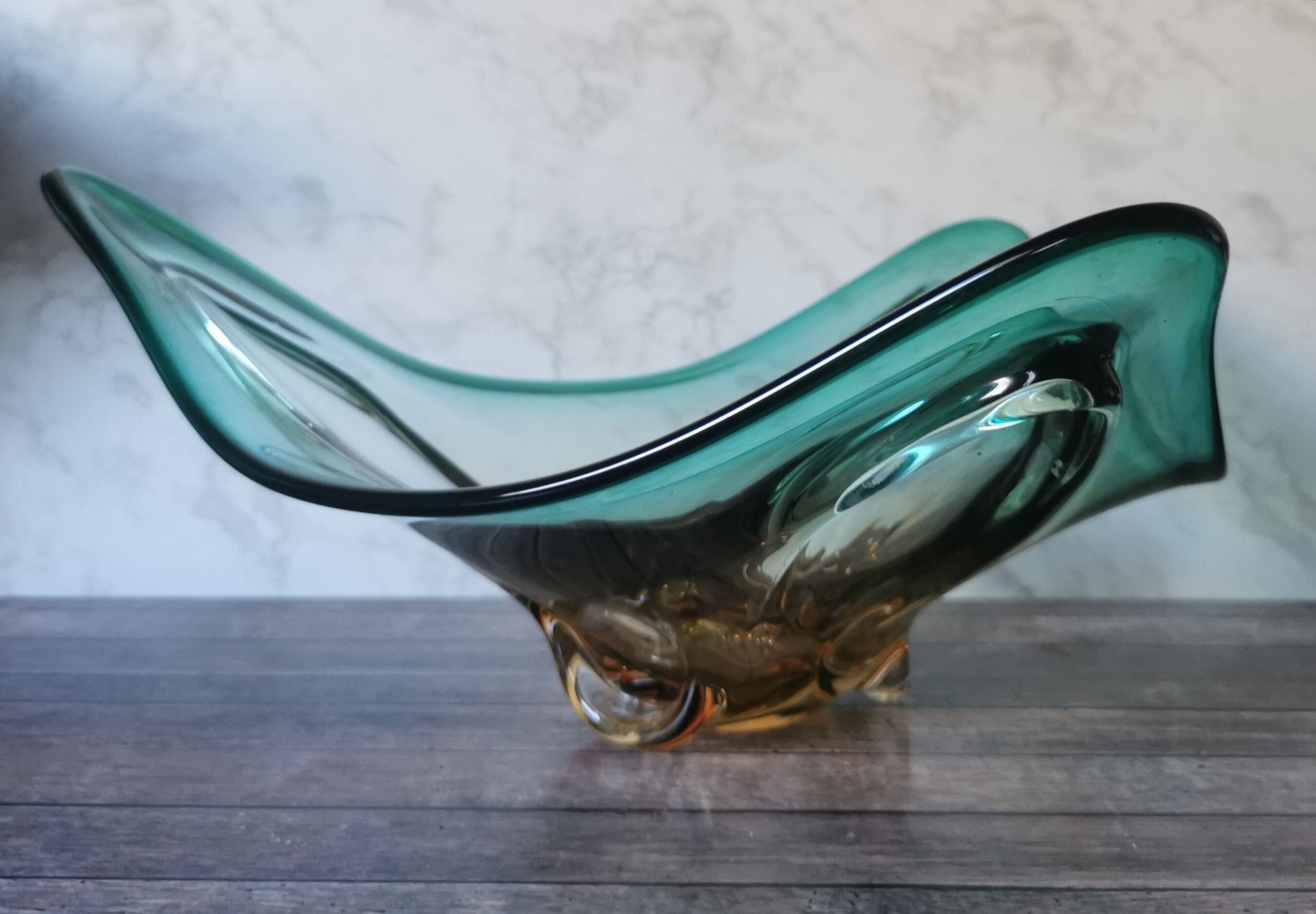 Large amber and green glass cup
