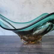 Large amber and green glass cup