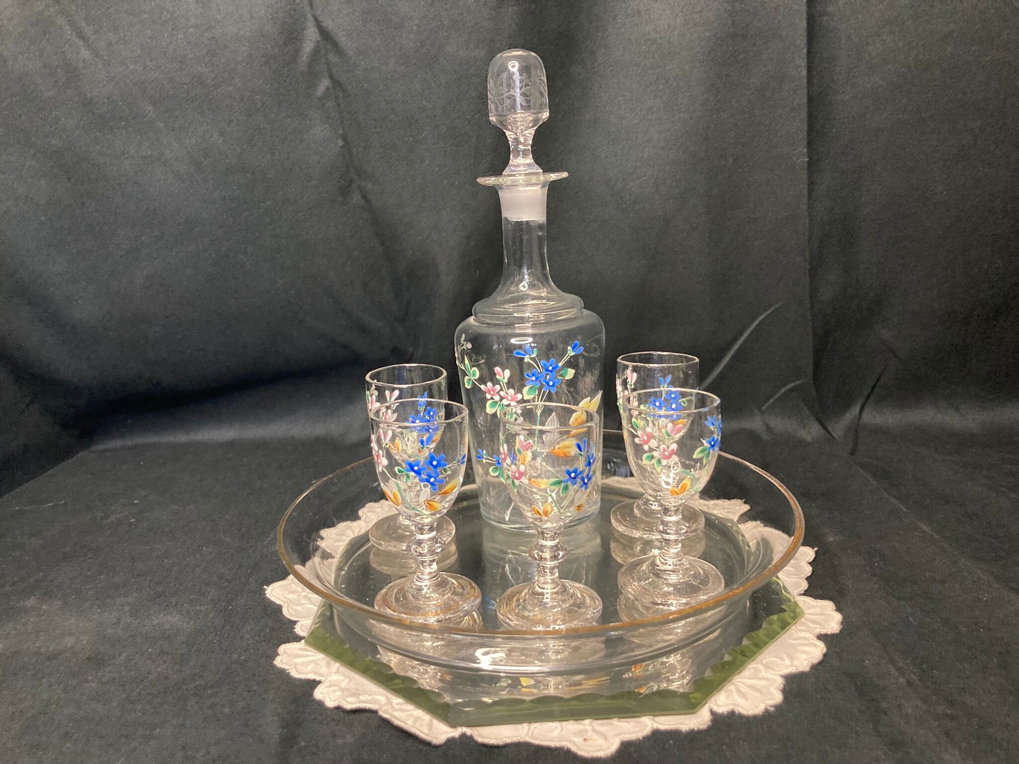 Art Nouveau enamelled glass liqueur service, early 20th century