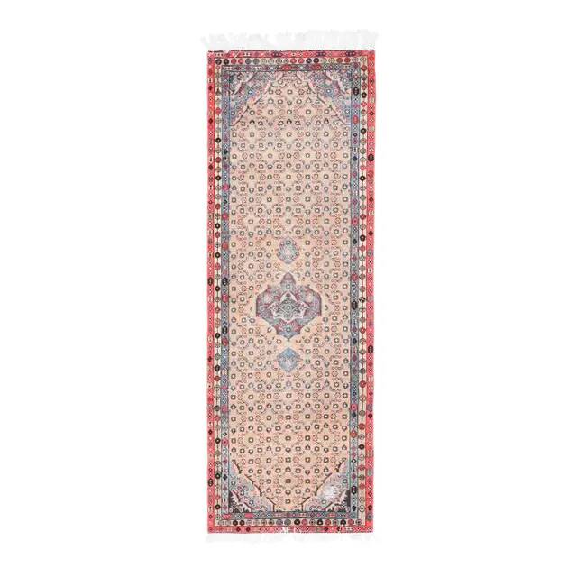 Vintage Turkish Oushak Handmade Wool Cotton Beige Runner Rug  98x284
