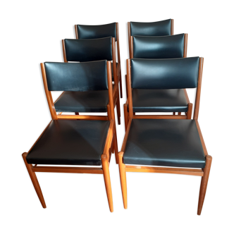 Chaises vintage bois et cuir noir