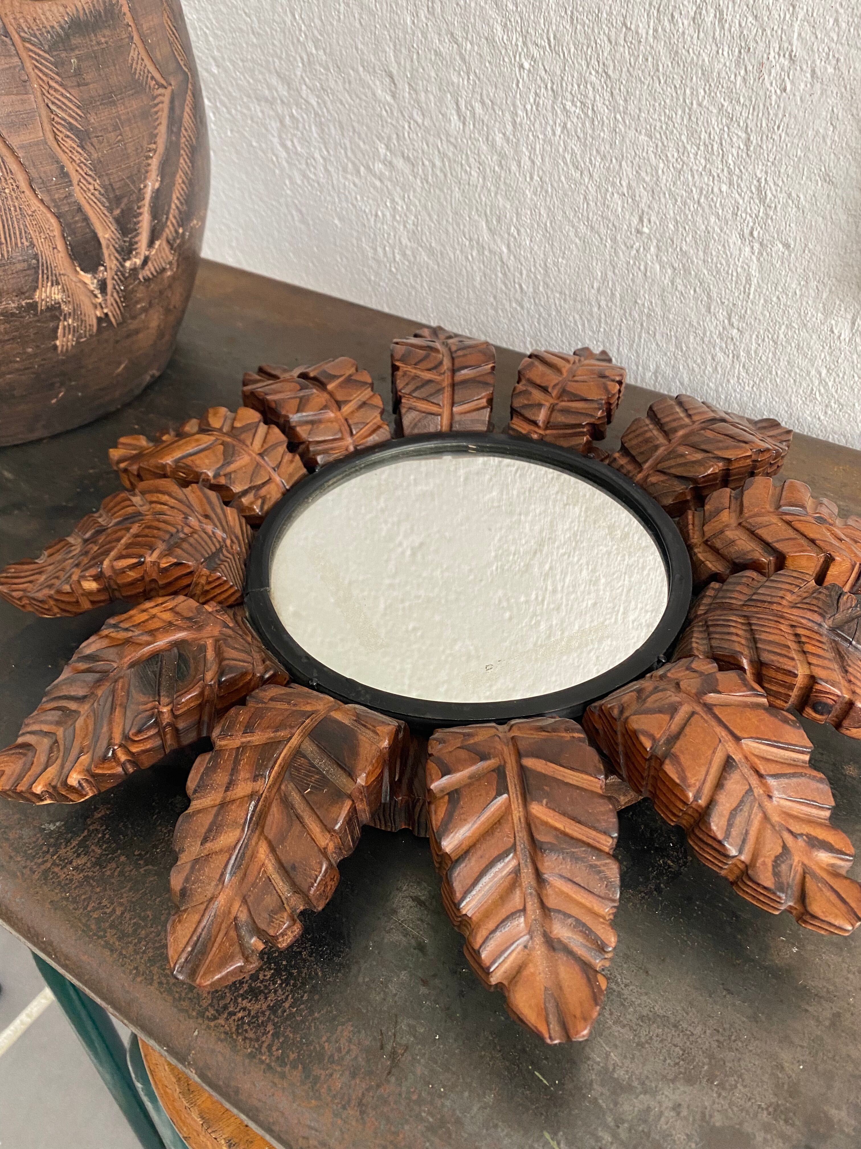 Miroir soleil bois sculpté vintage