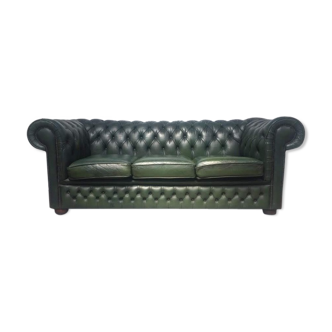 Vintage English green leather chesterfield sofa