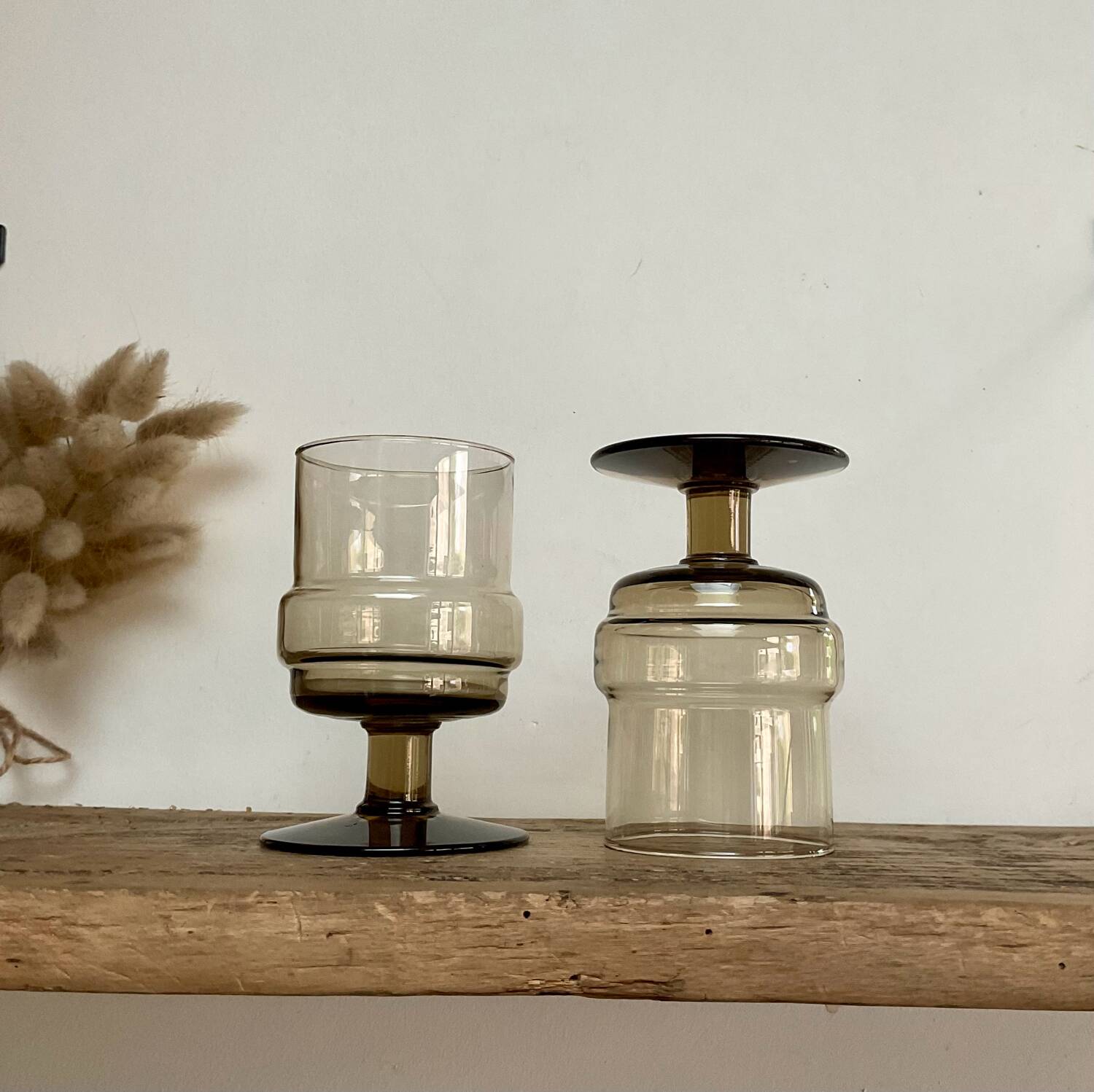 5 vintage glasses in smoked glass