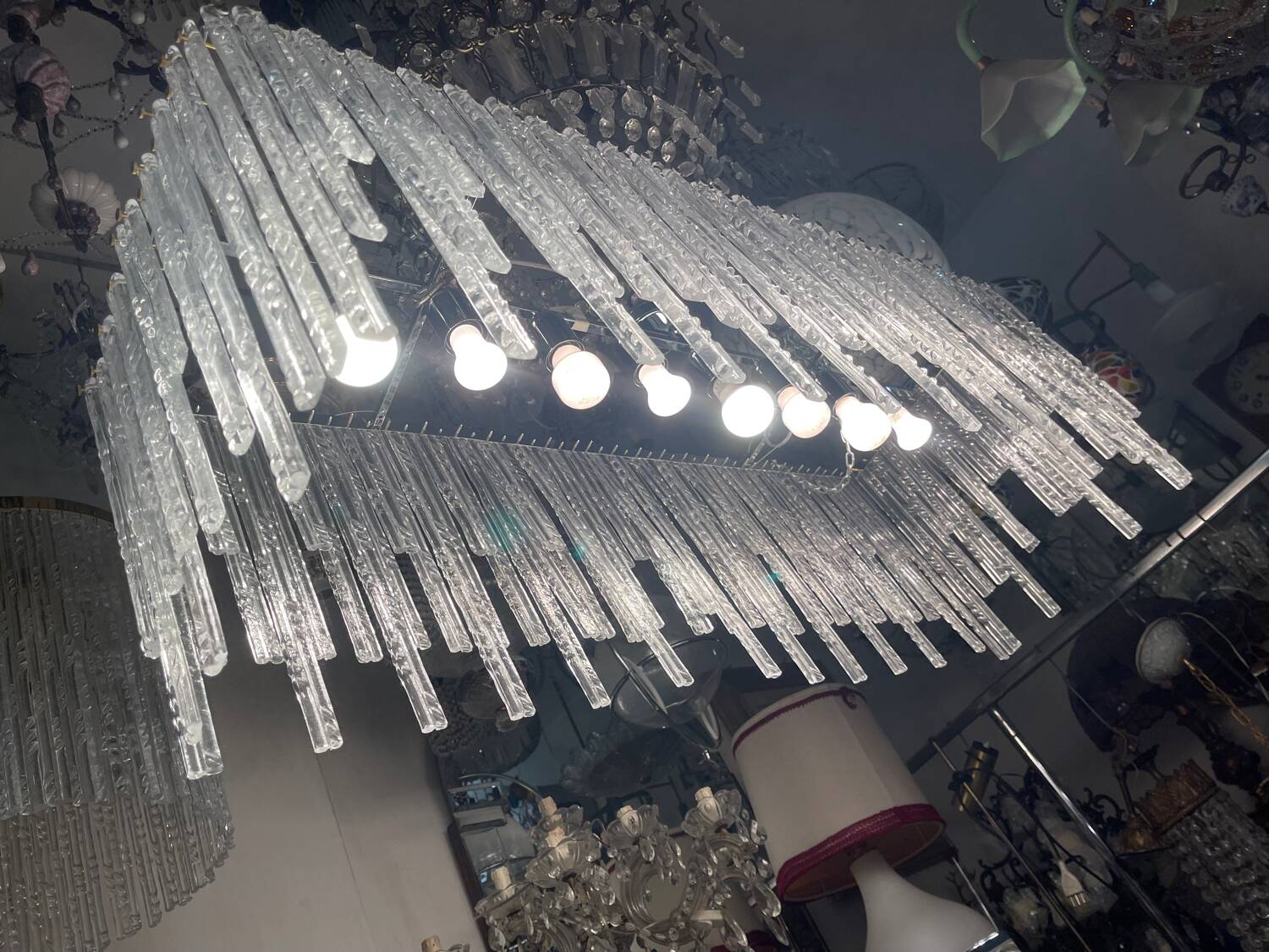 Large Rectangular Murano Glass Rod Chandelier 1980’s