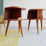 Pair of tripod bedside tables with compass feet