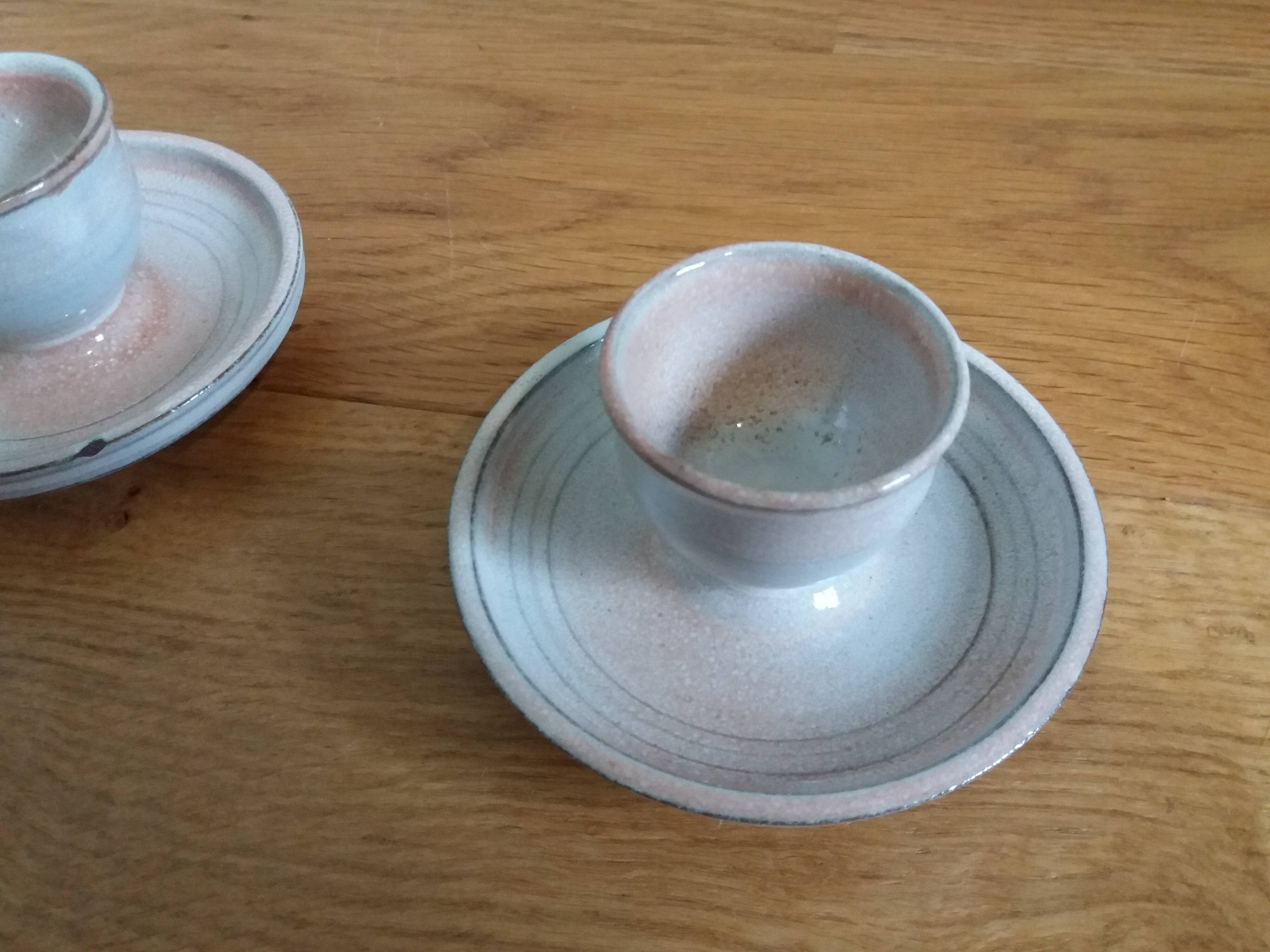Egg cups signed Atch Chantal and Thierry Robert sandstone from Poncé sur Loir