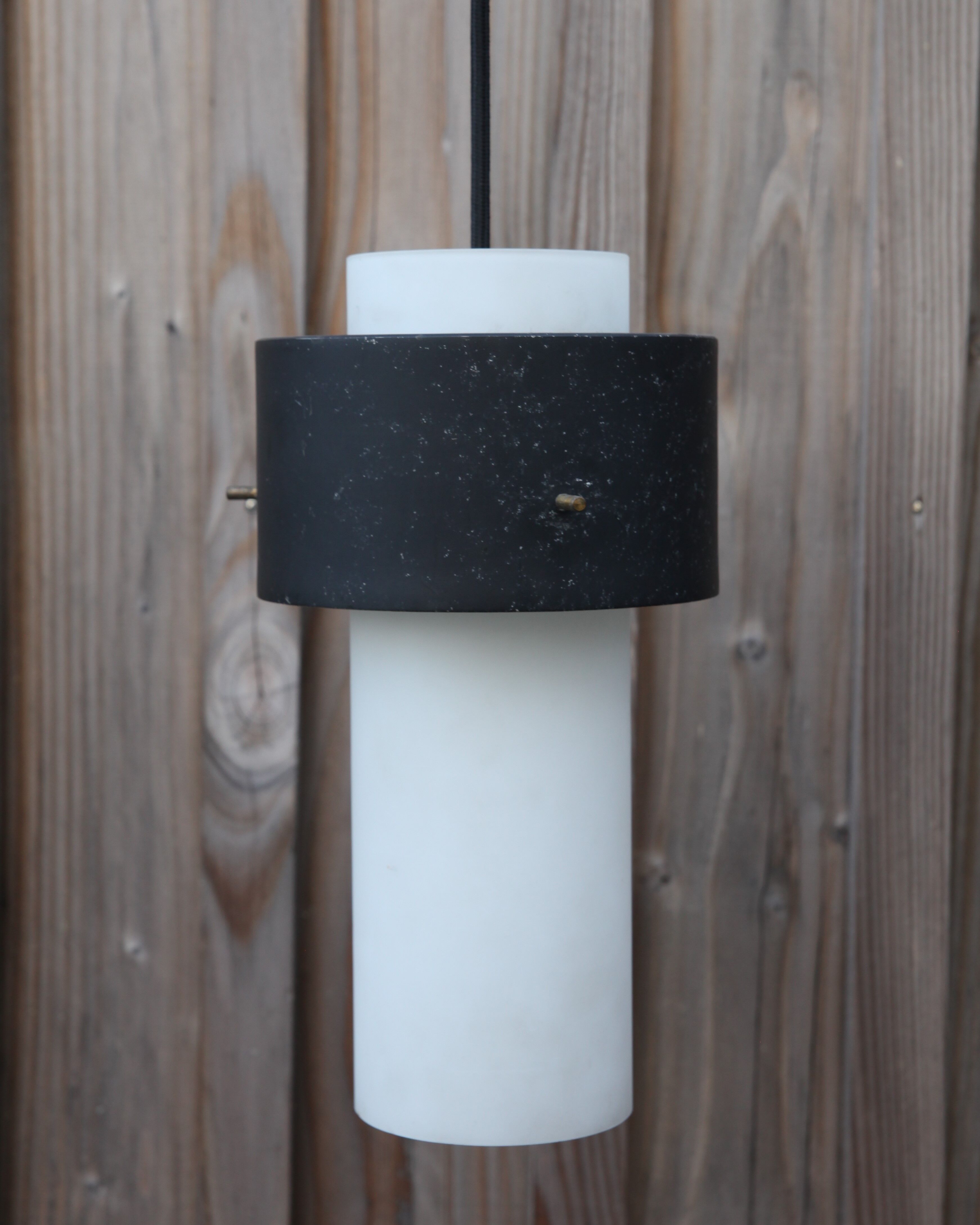 Frosted glass and metal pendant lamp by Louis Kalff for Philips