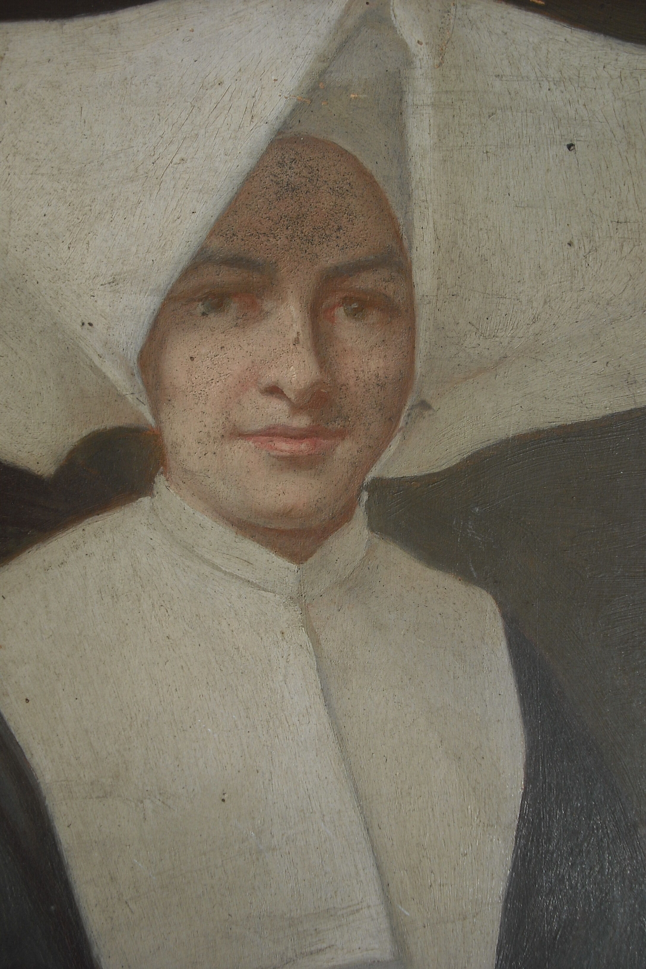 Signed portrait - Horned nun 42.5 / 32.5 on panel