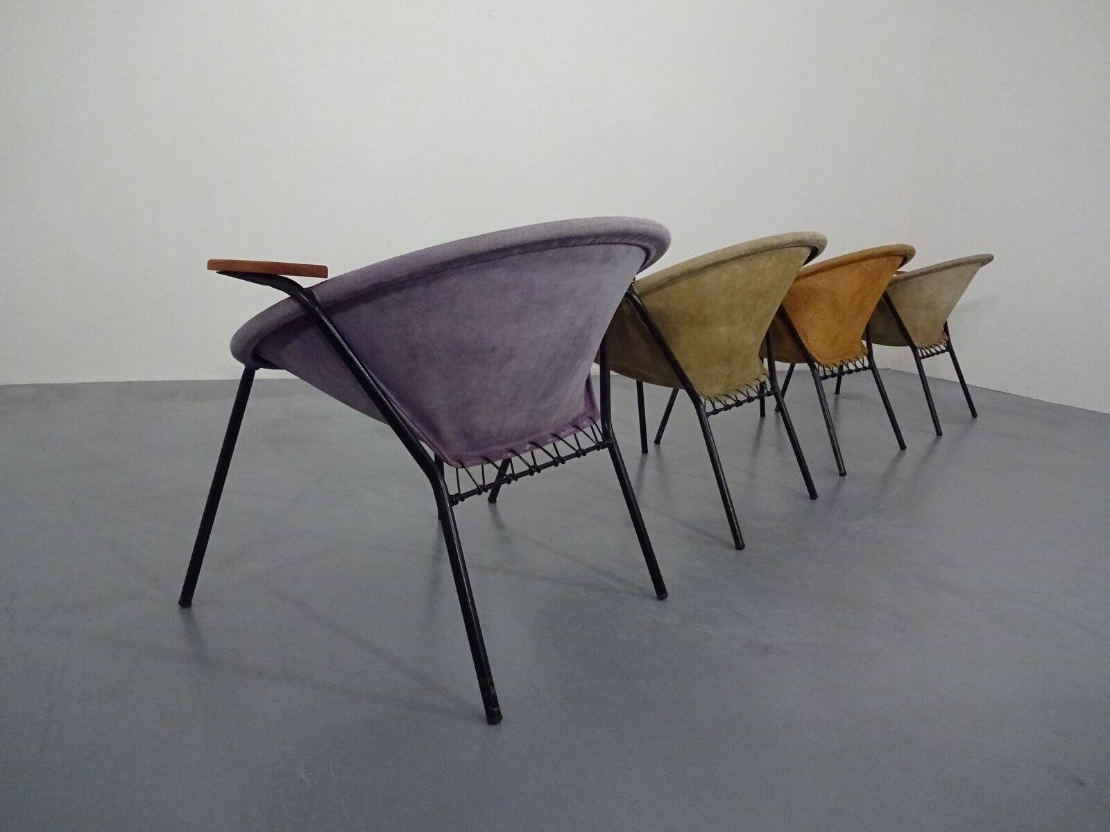 Danish Sueded Balloon Chairs by Hans Olsen for Lea Furniture, 1950s, Set of 4