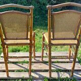 Duo of wooden chairs turned bamboo style