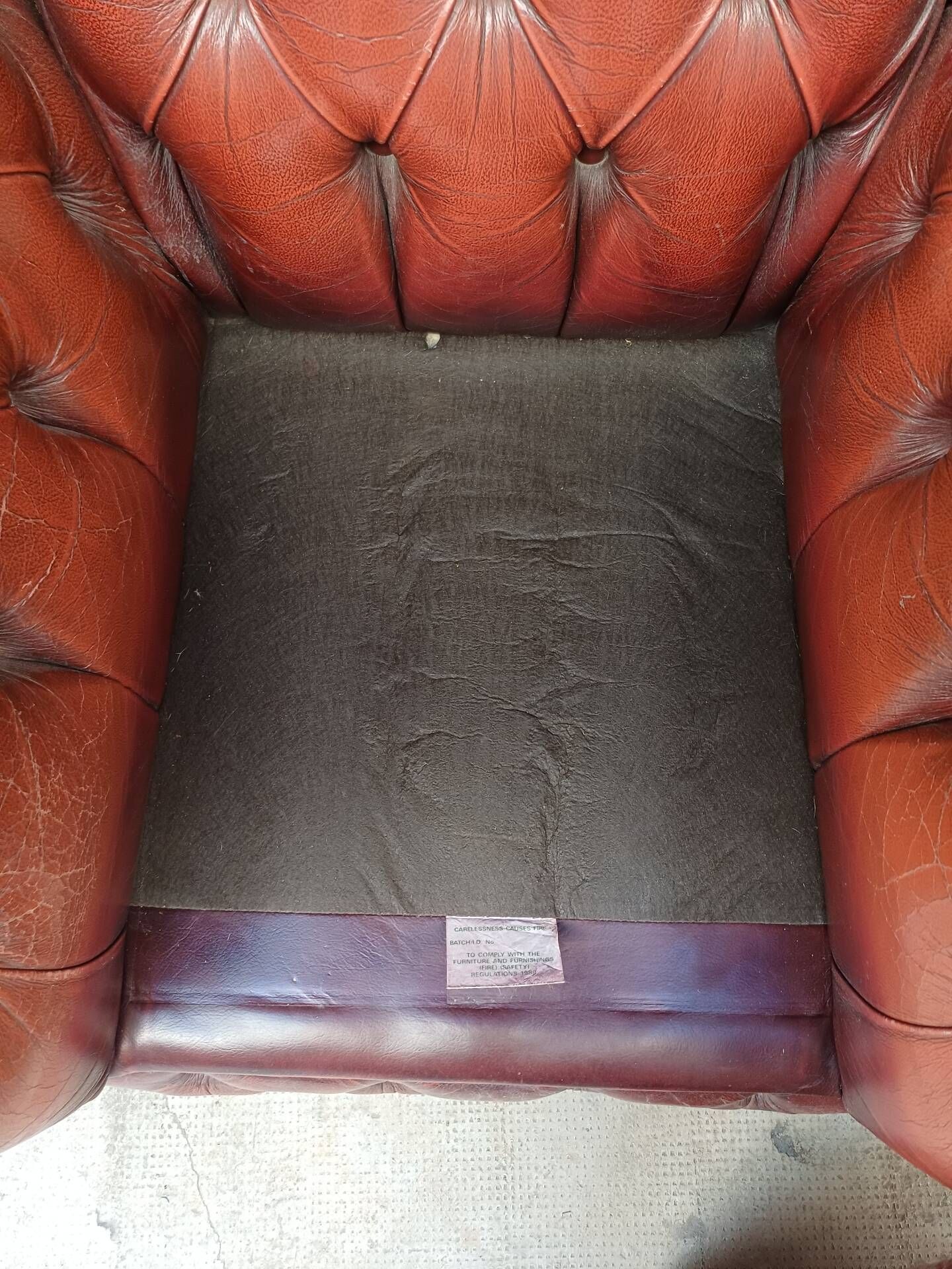 Authentic Vintage Chesterfield Armchair in Burgundy Leather