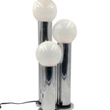 Hollywood regency 3 lights metal and opaline glass table lamp, Lama, Italy 1970s