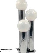 Hollywood regency 3 lights metal and opaline glass table lamp, Lama, Italy 1970s