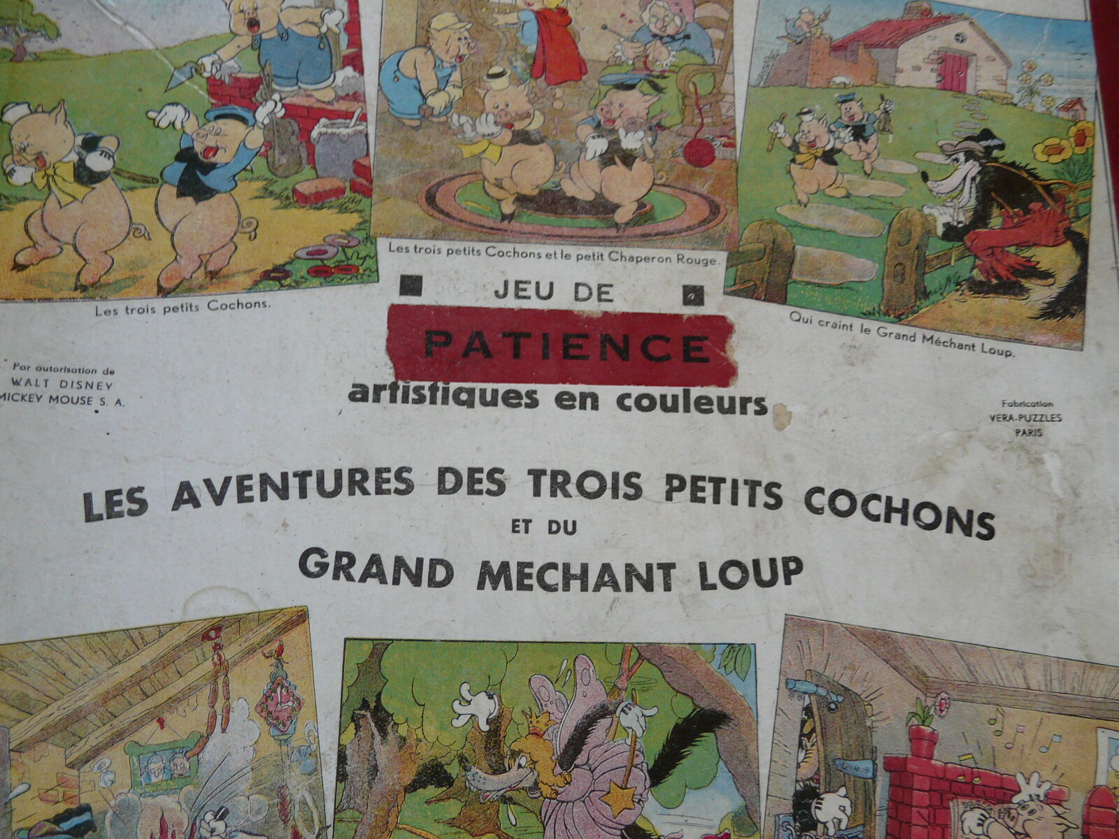 box of 6 wooden puzzles the 3 little walt Dizney pigs