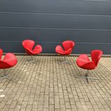 4x Original red leather Fritz Hansen Swan chairs Topstaat!