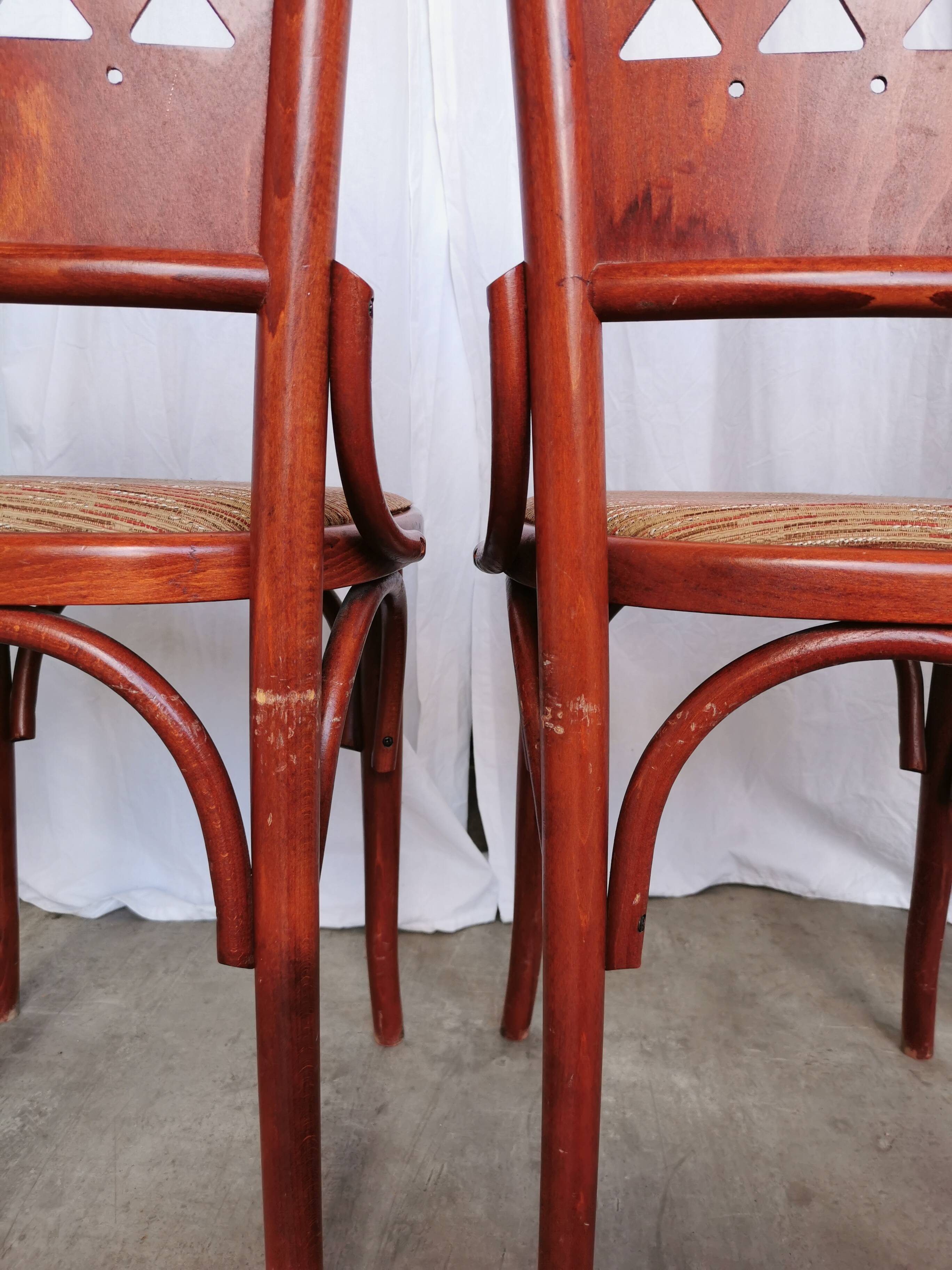 Vintage Italian Bistro Chairs - 1980s Reddish Wood, Brown Fabric - Set of 6