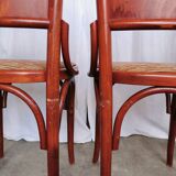 Vintage Italian Bistro Chairs - 1980s Reddish Wood, Brown Fabric - Set of 6