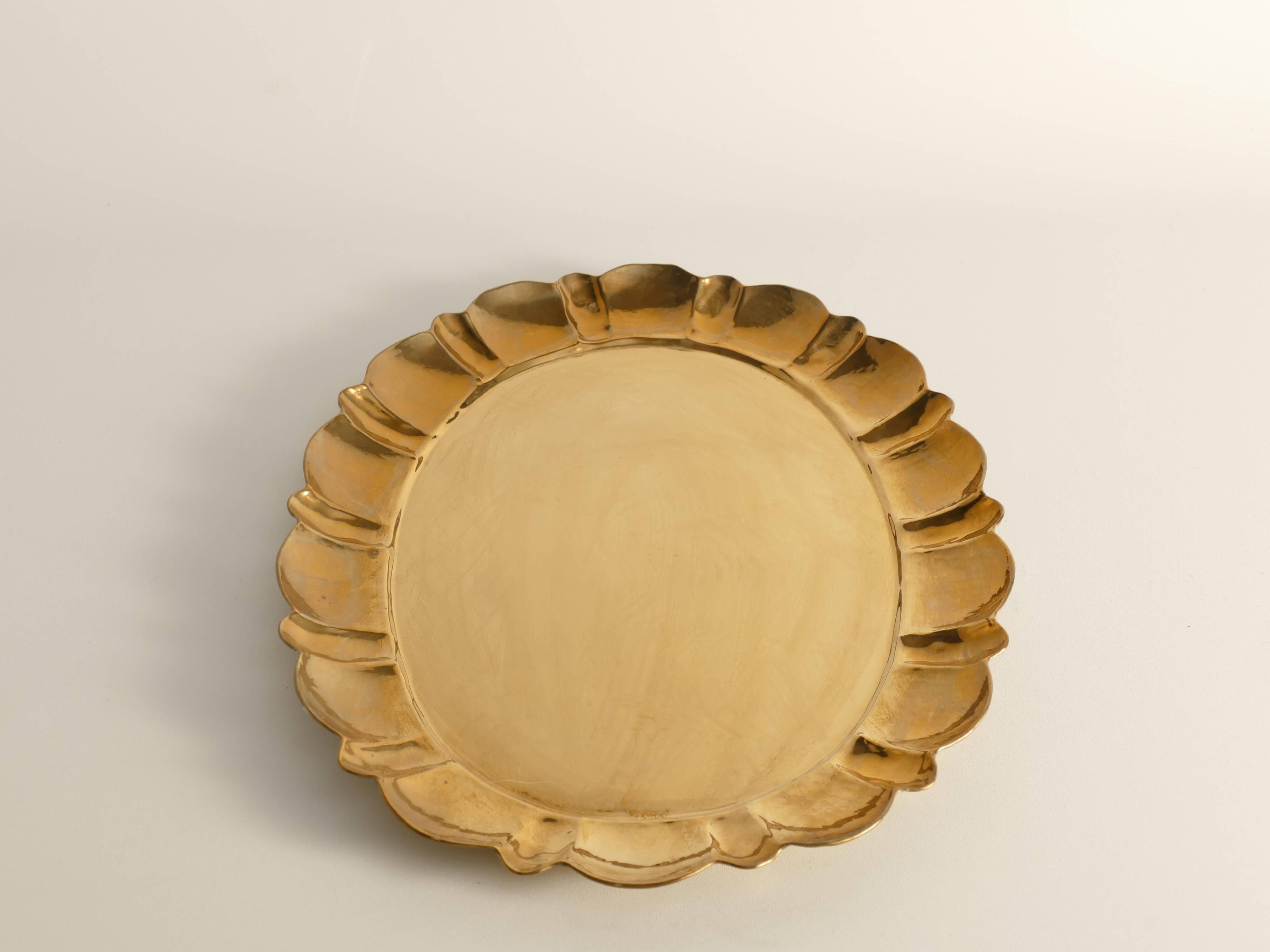 Hollywood Regency Large Oval Brass Tray by Firma Lars Holmström, Sweden 1940's