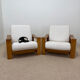 Pair of vintage armchairs in solid wood – new white fabric