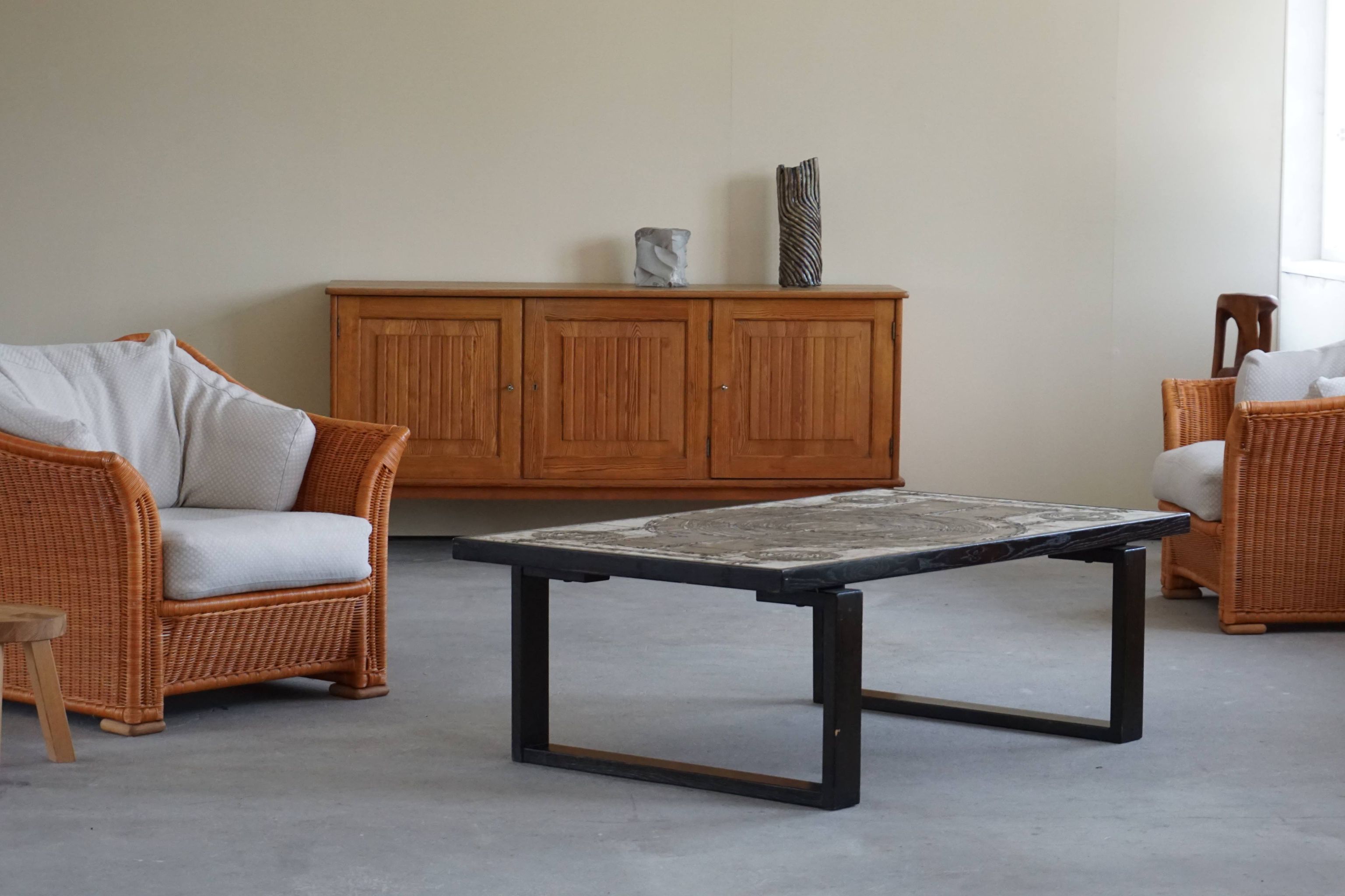 Danish mid century rectangular coffee table by Ox Art in Oak and Stoneware, 1970
