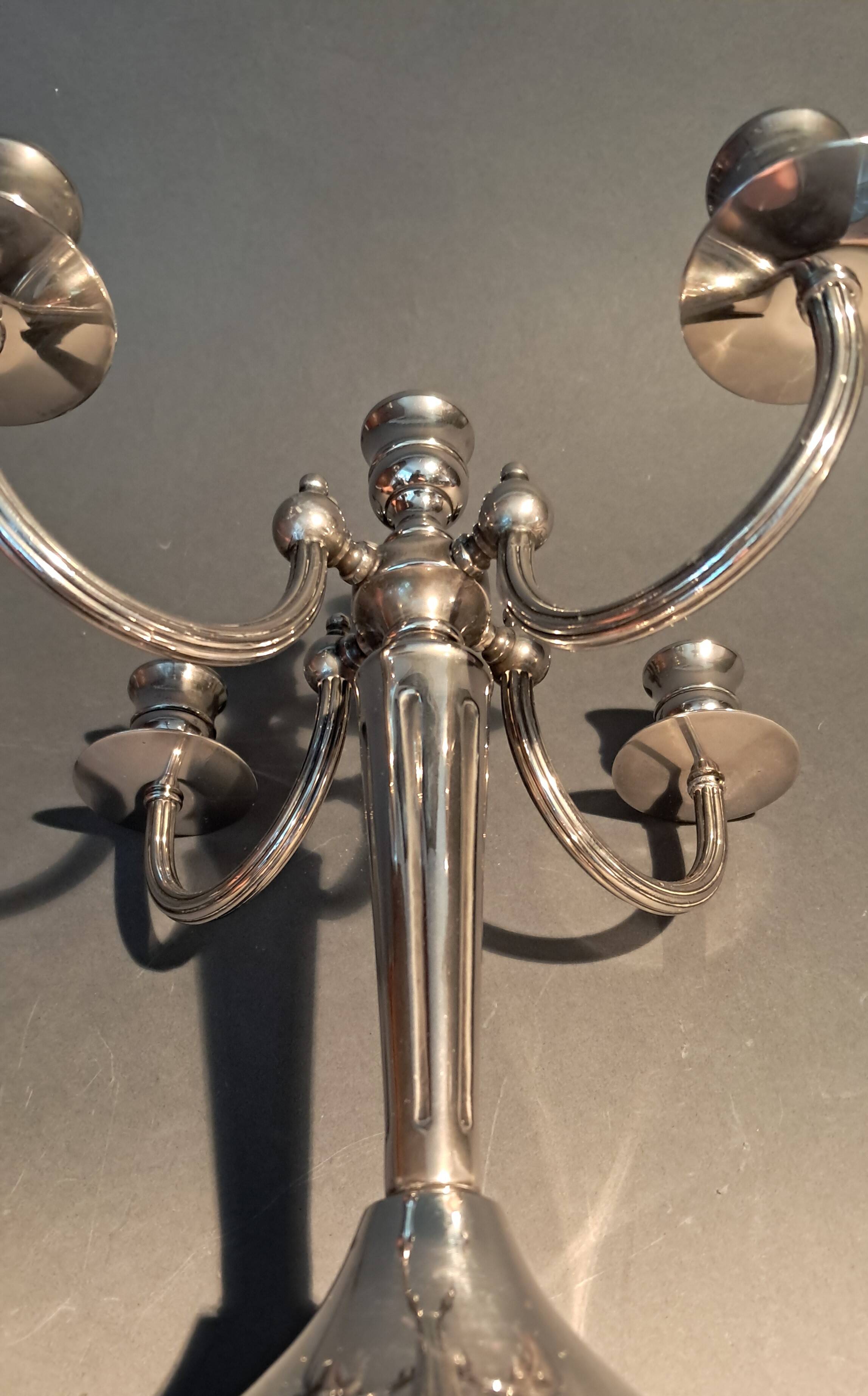 Silver plated 5 candle chandelier, England 1960.