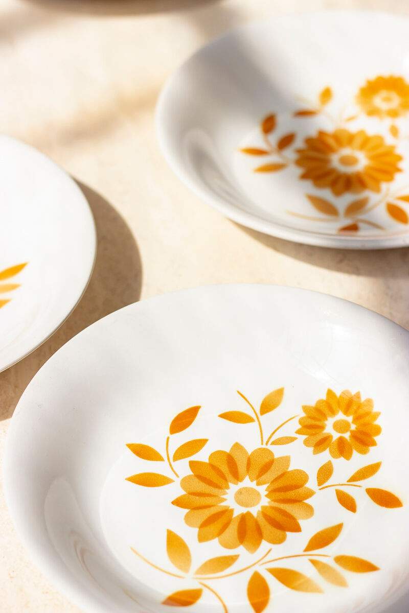 4 assiettes creuses vintage - fleurs oranges