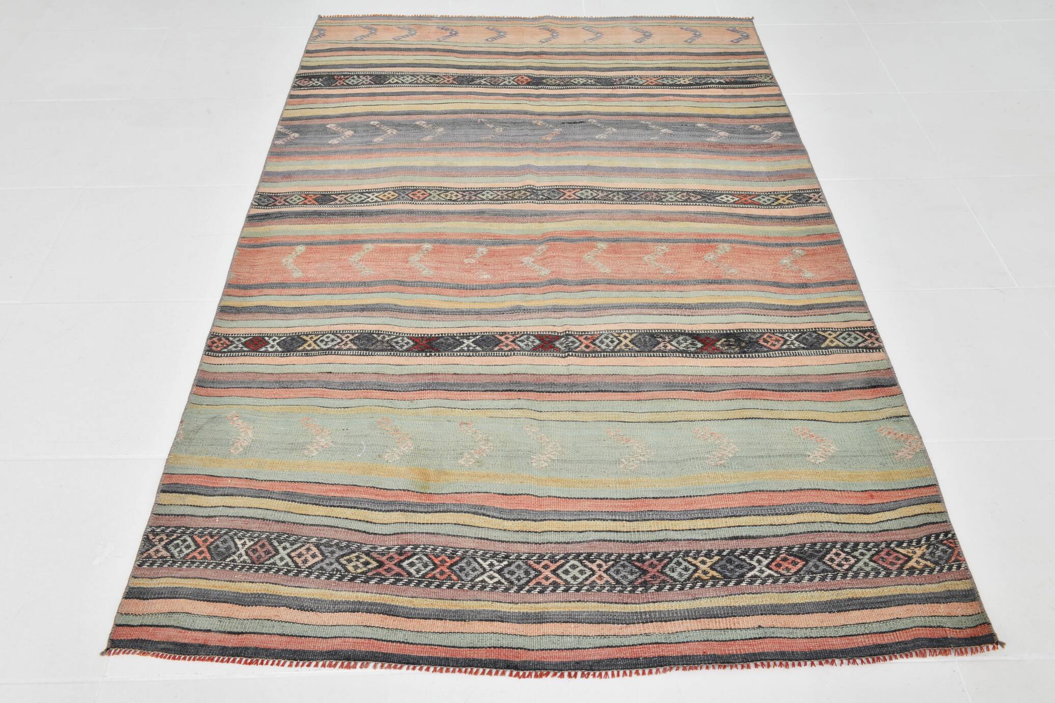 Red & Green Striped Kilim Rug, 130x205Cm