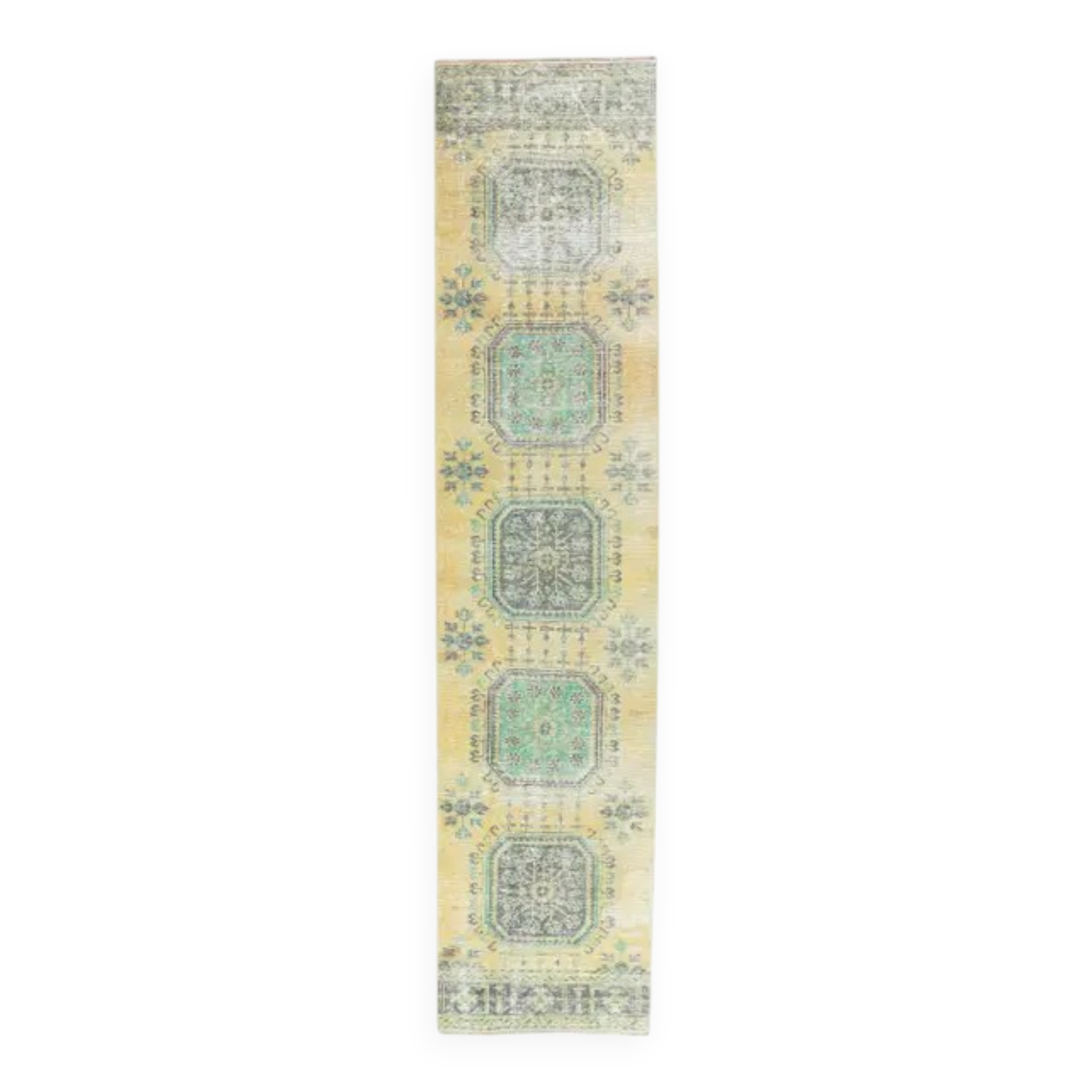 Tapis floral turc vintage noué à la main des années 1970 80x354