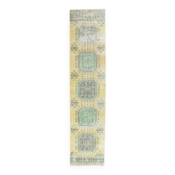 1970s Vintage Turkish Hand-Knotted Floral Runner 80x354