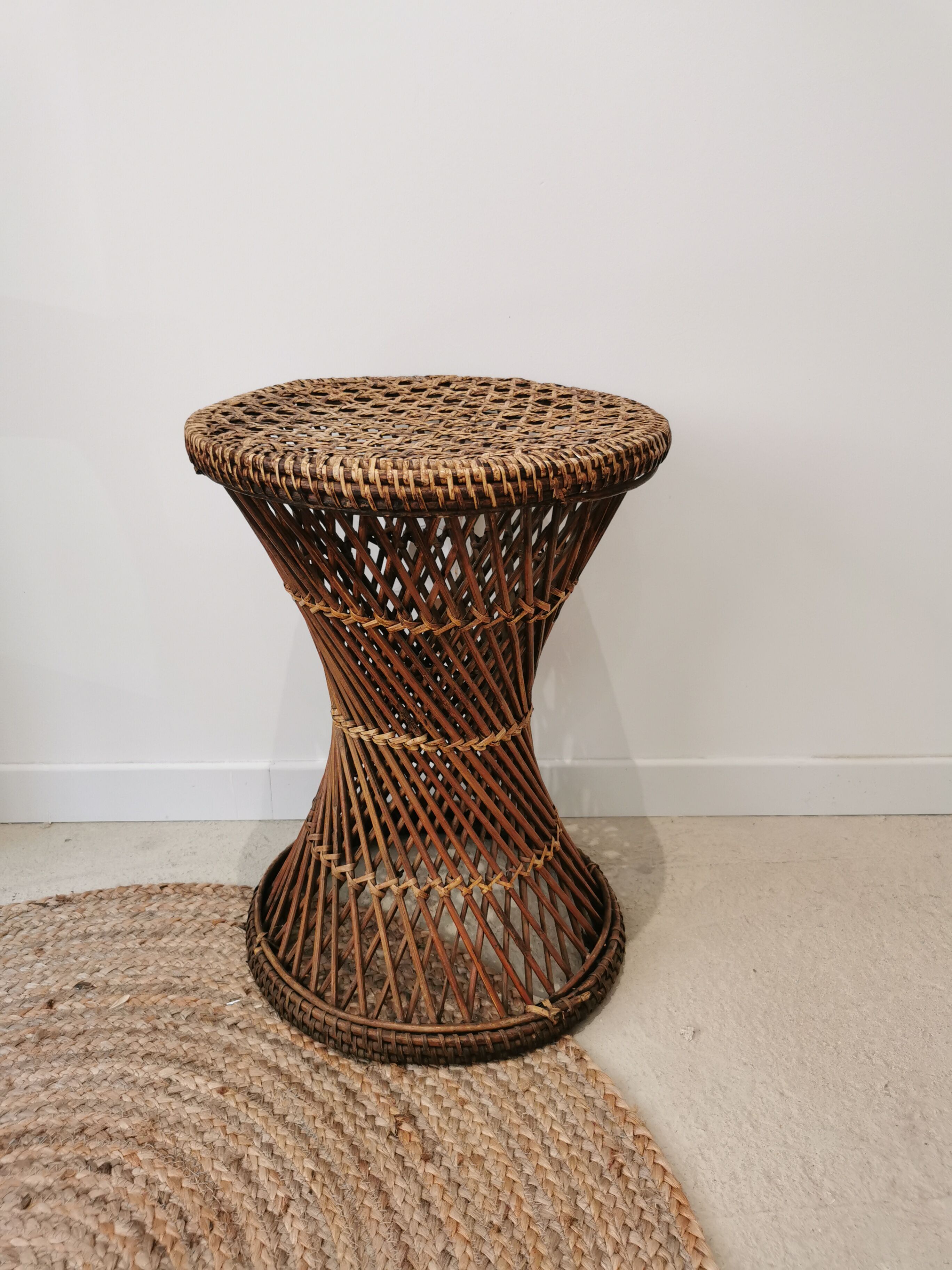 Diabolo tamtam stool in vintage buri rattan