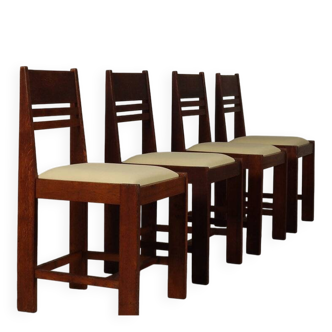 Set of 4 Dutch Hague School oak dining chairs, 1925-1935