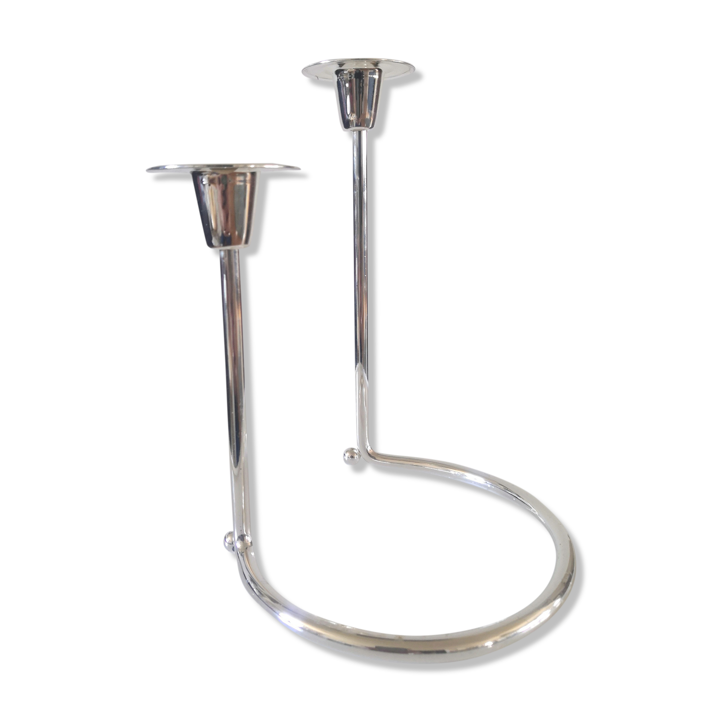 Double candle holder BMF silver metal design 70s