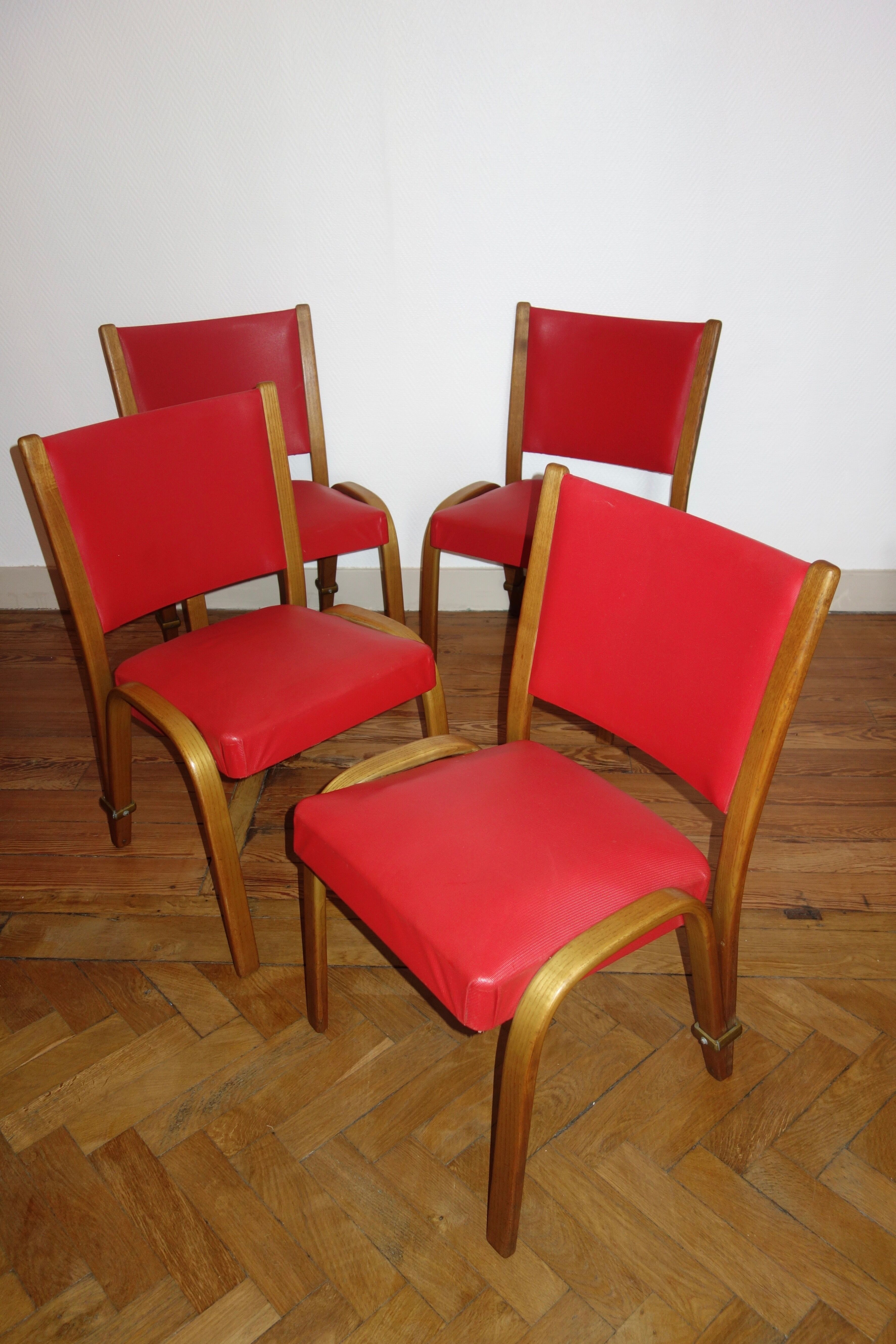 4 chairs "bow wood" by Hugues Steiner 50