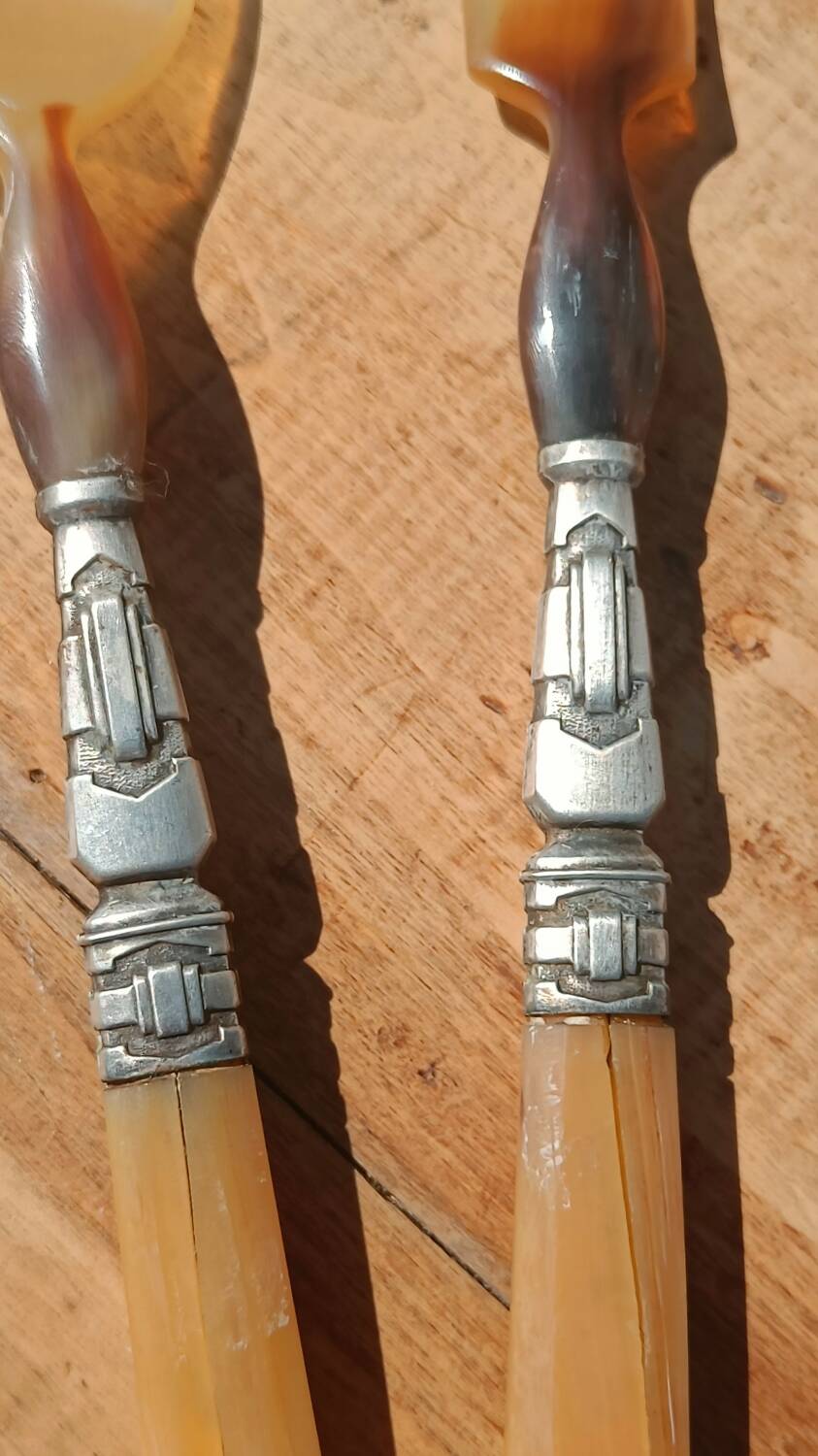 Antique horn salad servers