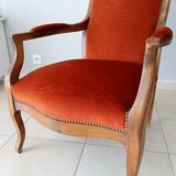 Walnut and velvet voltaire armchair