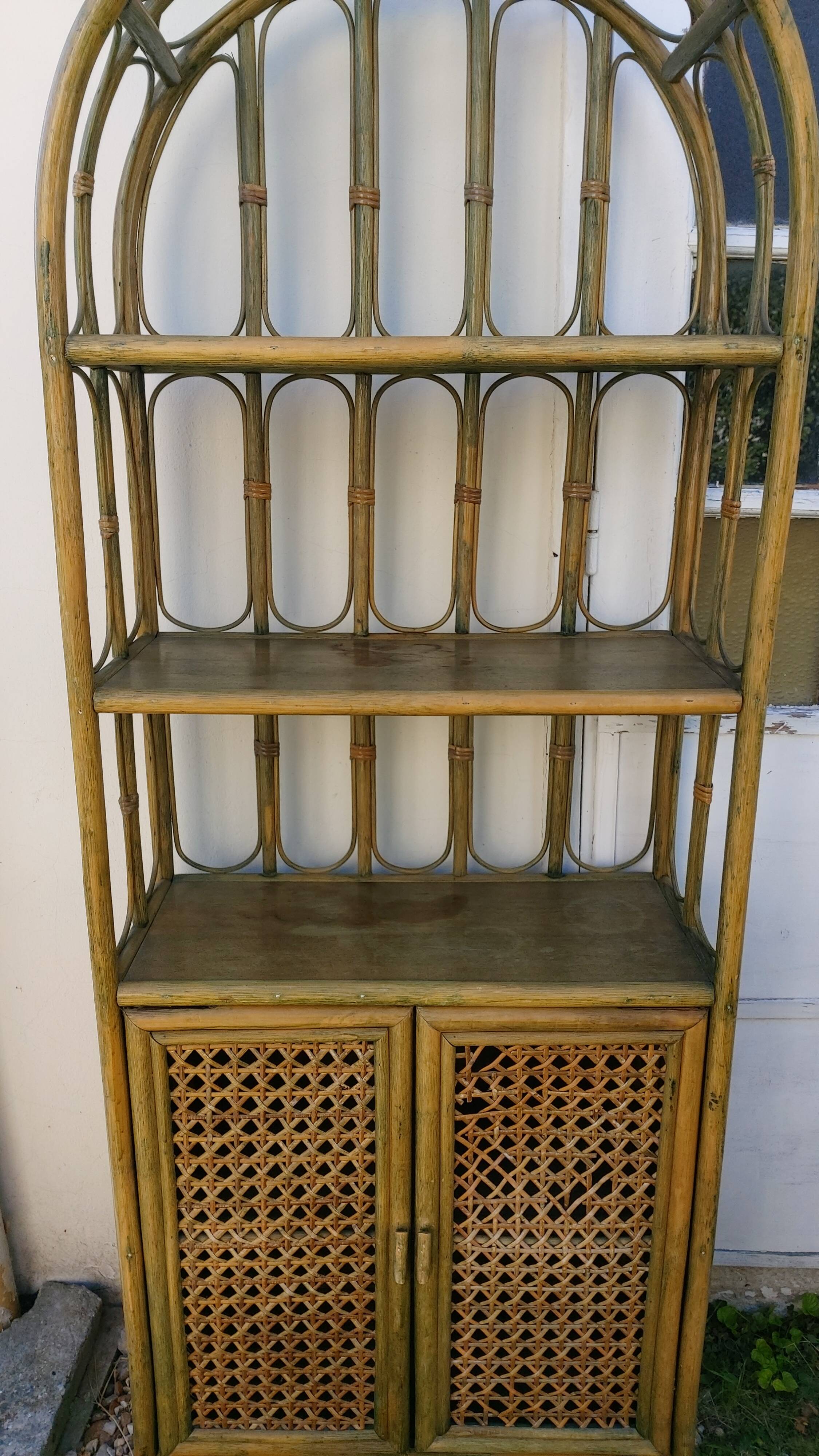 Vintage rattan and bamboo bookcase
