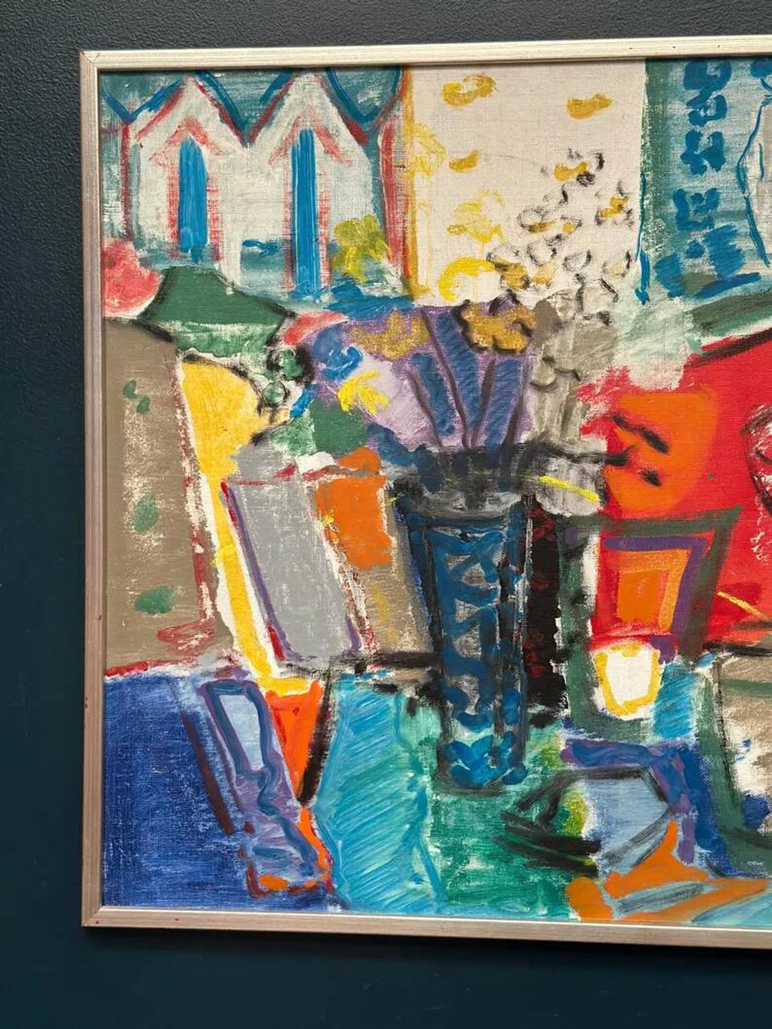 Large Original Swedish Oil on Canvas – “Still Life with Flowers” by Eric With (1916–2000) – Signed – Vintage & Framed – 89×70.5cm