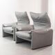 Cassina Lounge Chair 'Maralunga' by Vico Magistretti in Grey Leather 1970s