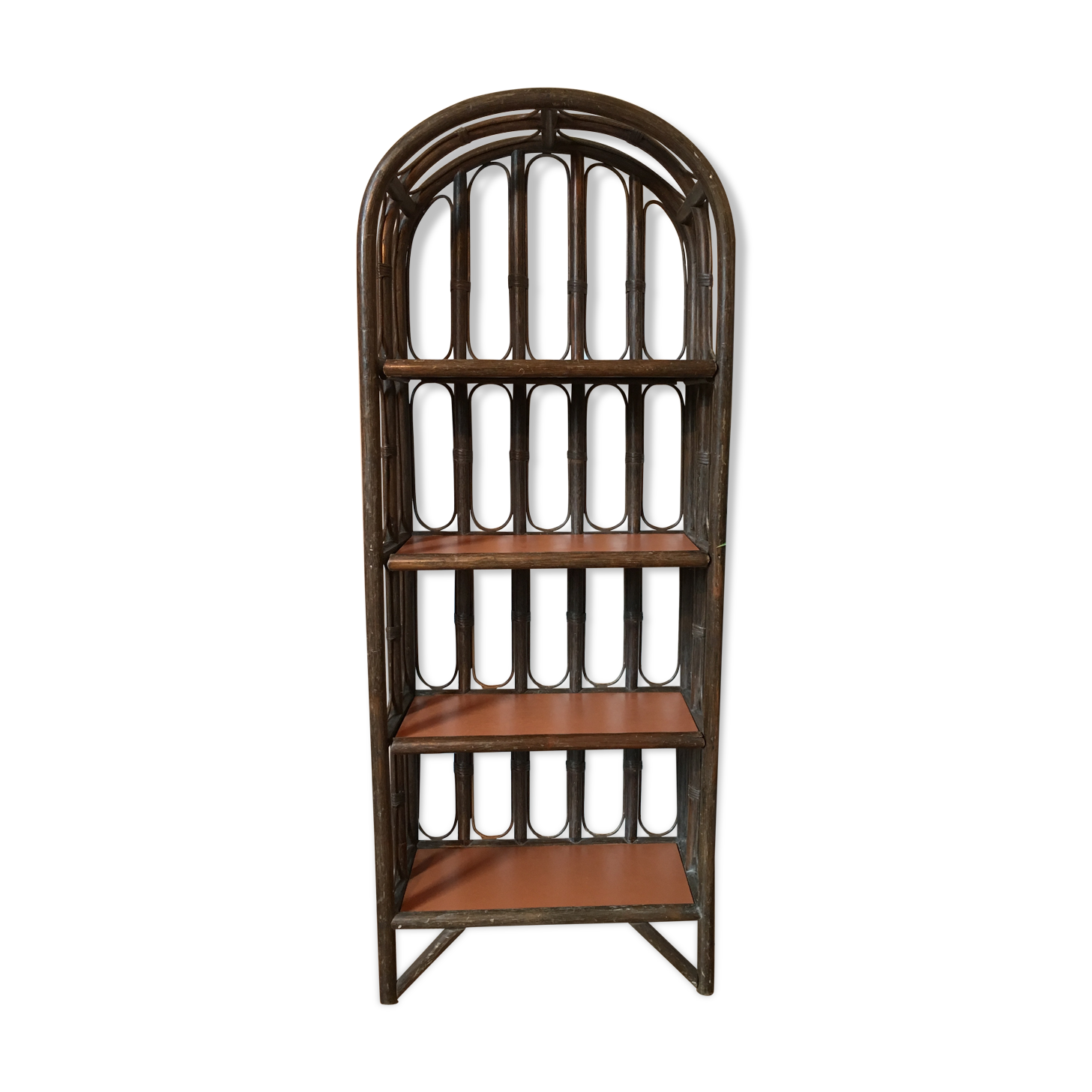 Vintage rattan library and terracotta-coloured tablets