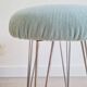 Antique metal and blue velvet stool, 1960s