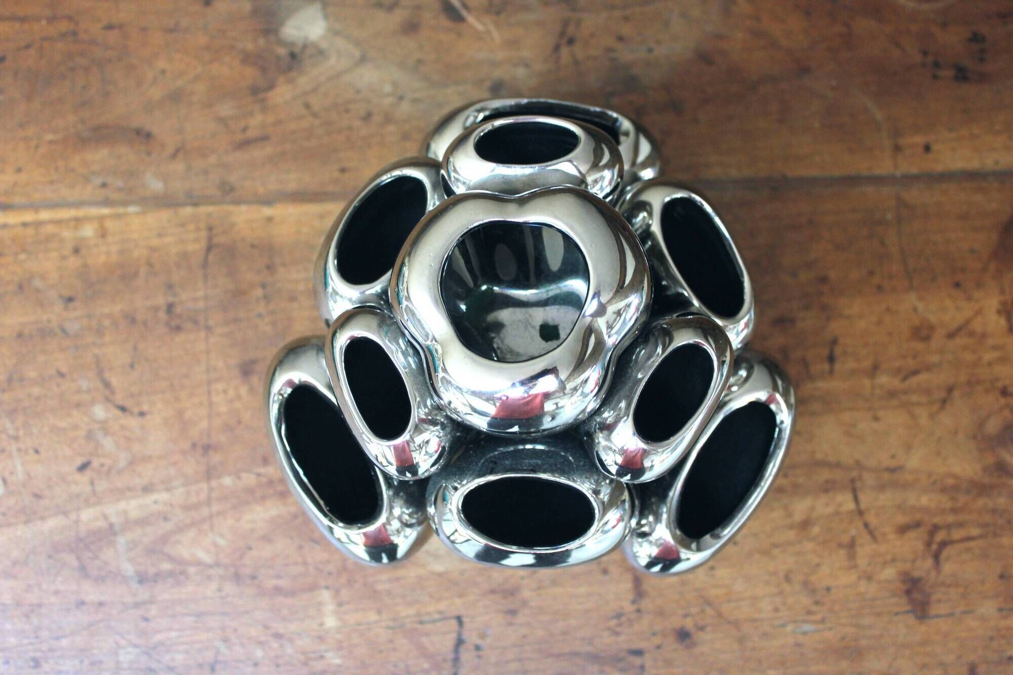 Vase Alien, corail vintage Space Age en céramique chromée 1970-1980