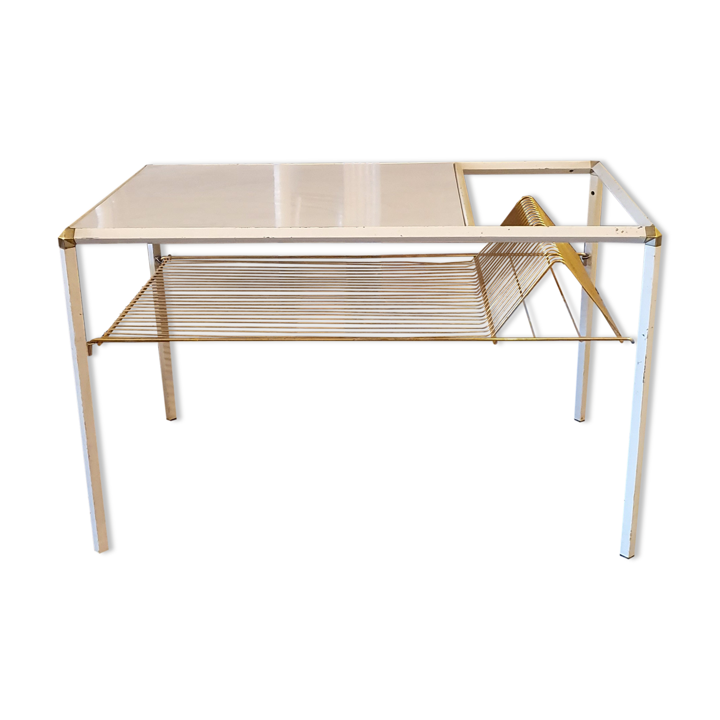 White coffee table and vintage gold metal