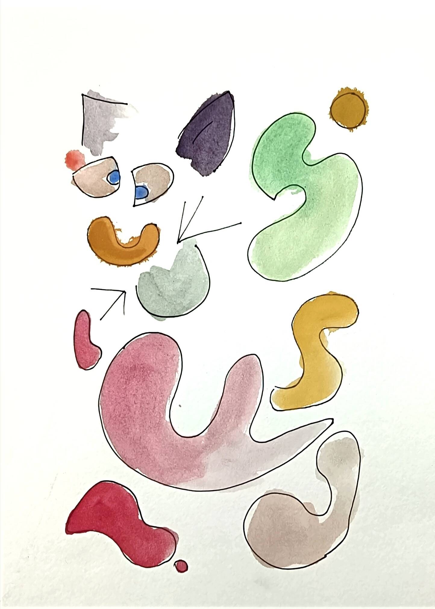 Original abstract painting – coloured organic shapes