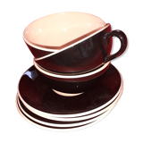Trio tasses anciennes Villeroy et Boch. Bi color rose et noire.
