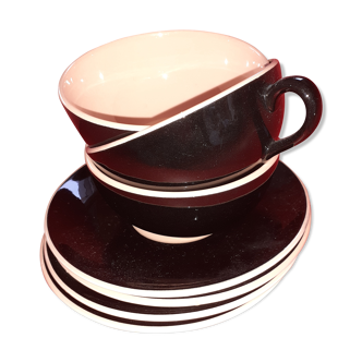 Trio tasses anciennes Villeroy et Boch. Bi color rose et noire.