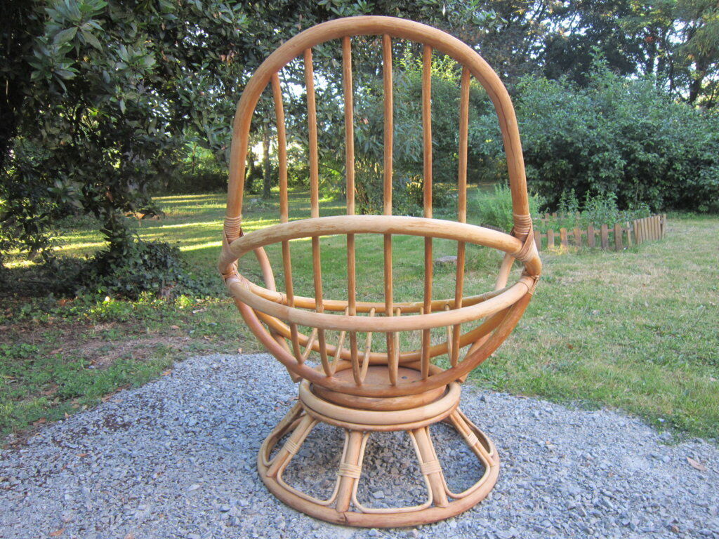 Pair of egg rattan armchairs